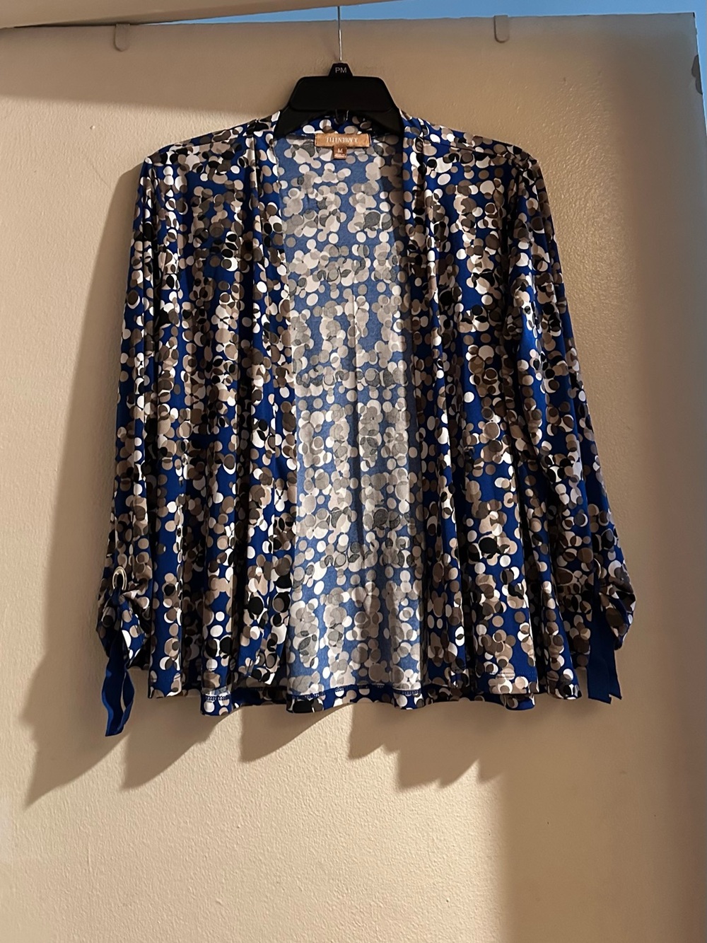 Allen Tracy Stretchy Blue Multi-Color Open-Front Tunic Cardigan